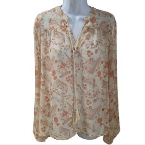 STAR WARS Orange Boho Floral Bell Sleeve Sheer Top SM